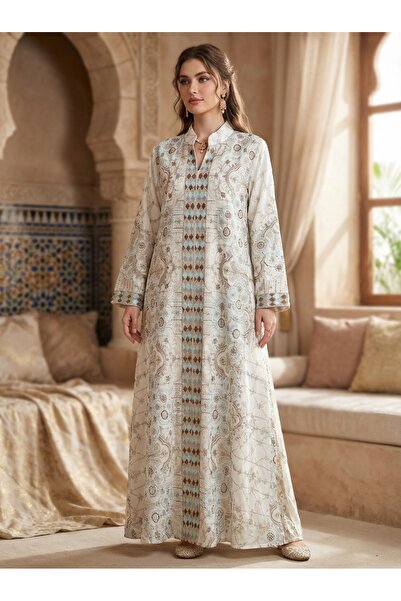 Finelook Women Elegance Embroidered Maxi Dress All-Over Print