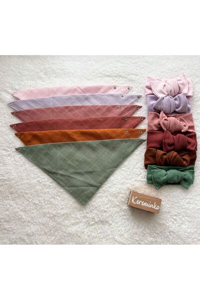 Kereminko Bebek Baby Girl Lilac Rib Knit Headband and Muslin Scarf Set