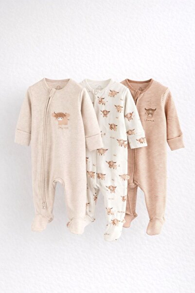Next Baby Cotton Lu Boğa Patterned 3-Piece Jumpsuit Set