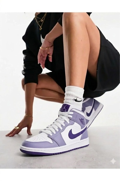 Nike Air Jordan 1 Mid'Dusty Amethyst' Gs Basketball Shoes (Sporti̇ks) Fits Sm...