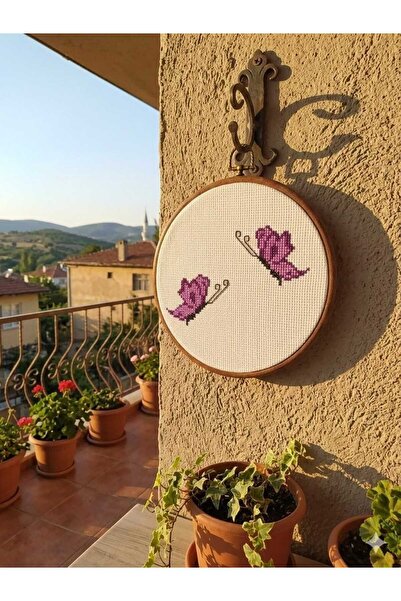 HoşEvim Mor kelebekler kanaviçe pano(el yapımı)