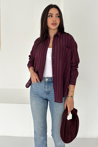 Noa&Noa Women's Striped Textured Shirt – Long Sleeve Pocket Detail Casual Com...