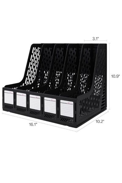 Deli حامل ملفات ومجلات بخمسة أقسام، منظم مكتب، أسود، قابل للفصل، تخزين مكتبي