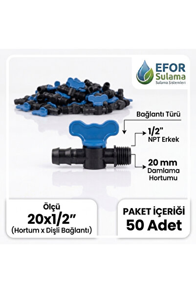 EFOR Sulama 20x1/2" spoljašnji navojni ventil za kapanje - 50 komada (1/2" mu...
