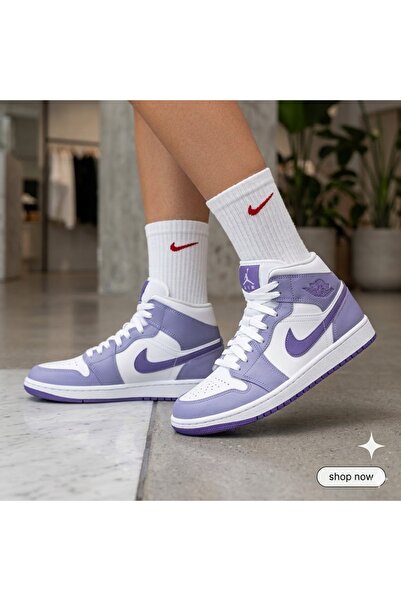 Nike حذاء كرة السلة Air Jordan 1 Mid 'Dusty Amethyst' Gs (SPORTİKS) ذو مقاس ض...