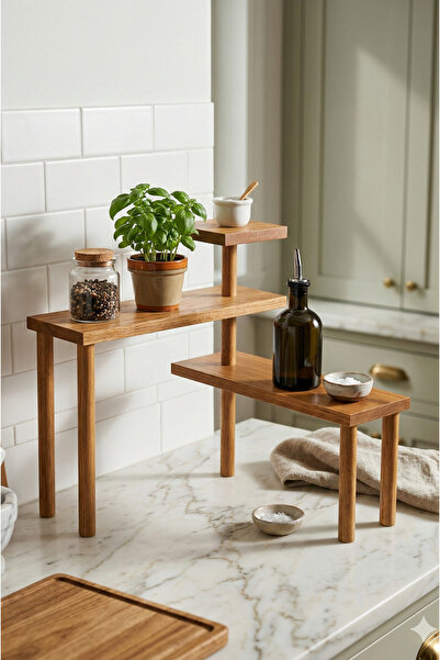 PEKA Tezgah Üstü Köşe Rafı Ahşap Mutfak Rafı Baharatlık Organizer