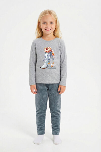 Mavipink Момичешки комплект от 2 части: памучна сива тениска с дълъг ръкав и ...