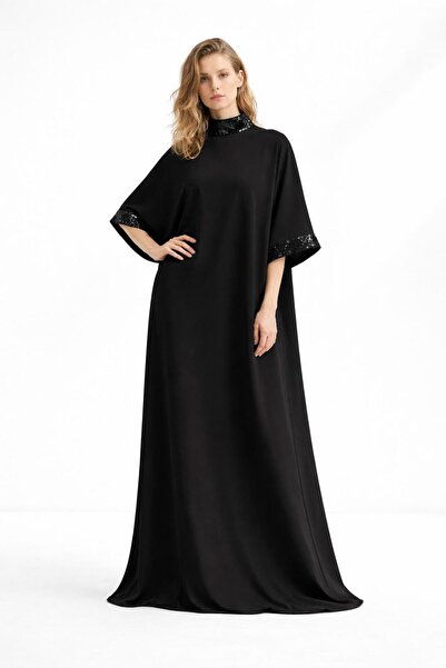 ALYEL NAKER Sequin Paneled Kimono Sleeve A-Form Casual Abaya Dress