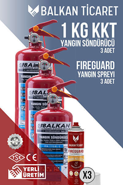 Balkan Ticaret 1Kg Otomobil Yangın Tüpü 3 Adet Fireguard Yangın Spreyi Ruhsat...