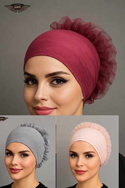 ALDAIYR 3 قطع من قبعات الحجاب المزينة بالكشكشة