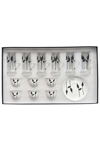 ALQANNAS 18-Piece Laser-Engraved Tea Glass & Coffee Cup Set | Elegant Black D...