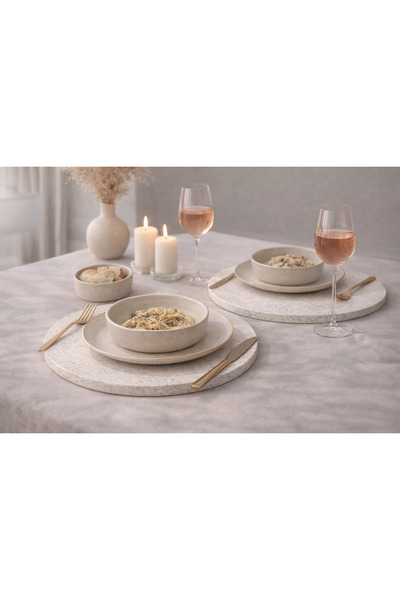 SIRÉ Studio SIRÉ Beyaz Mermer Supla 34 cm – Sofra Sunum Tabağı – Amerikan Ser...