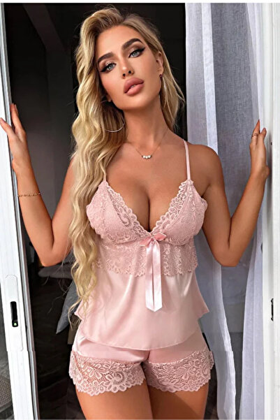 Bleu Petite Σετ Πιτζάμες με Λεπτομέρεια Ροζ Κορδέλας και Σατέν Σορτς