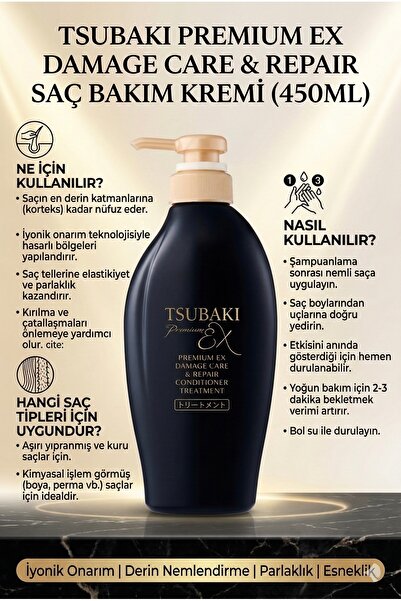 TSUBAKI Premium EX Damage Care & Repair Saç Kremi 450 ml – Yoğun Onarıcı Krem