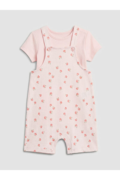 LC Waikiki LCW baby Pembe Baskılı Kız Bebek Salopet Ve Tişört