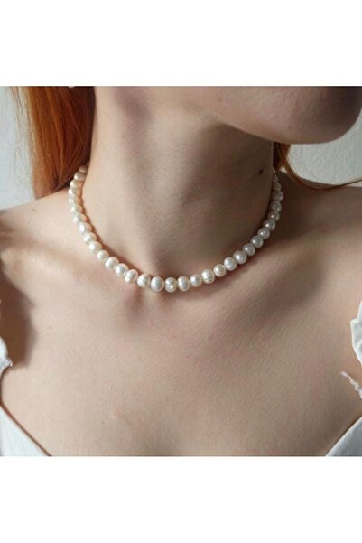Taşmir Sertifikalı Choker Doğal İnci Kolye - Altın Kaplama Aparatlar 29 cm
