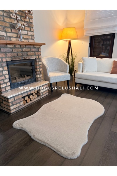 Doğuş Peluş Halı Ultra Soft Bej Yumuşak Dokulu Peluş Halı Asimetrik