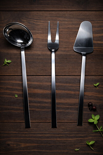 Umut طقم تقديم مكون من 3 قطع من أدوات التقديم والملعقة والشوكة والملعقة المسطحة