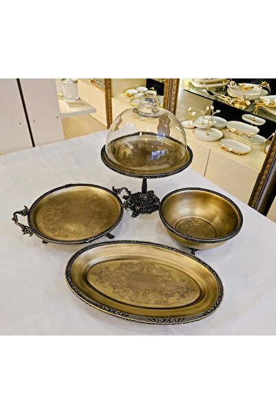 MaviDamla Stainless Steel Serving and Presentation Set with Stands Antique 4 ...