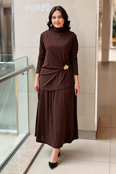 Ghisa Beli Tokalı Büzgülü Tunik Etek Takım