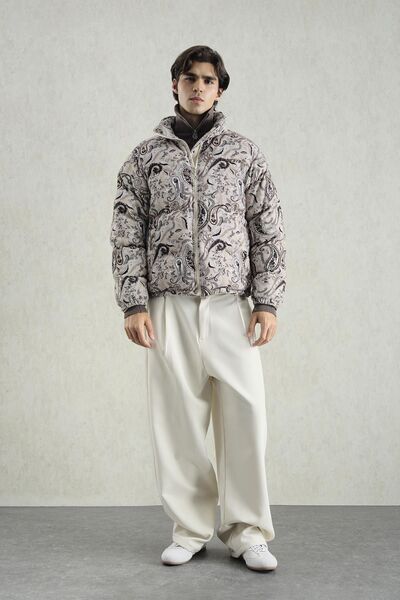 Hiccup GIESTO Patterned puffer bomber jacket with zip collar