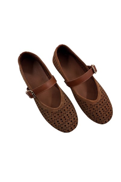Ülkü Yaman Collection Genuine Suede Leather Laser Cut Women's Ballet Flats Shoes