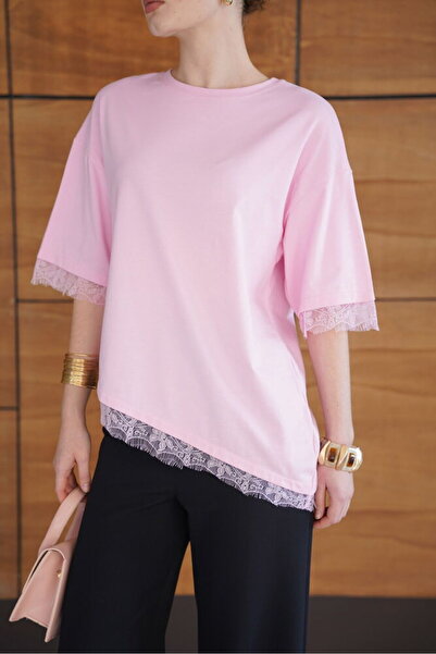 Caddebostan Moda Γυναικείο μπλουζάκι με δαντέλα και λεπτομέρειες, με κοντό μα...