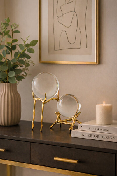 Vinner Atelier Lagos & Kano Kristal Küre Dekor Seti – Pirinç Lüks Salon Konso...