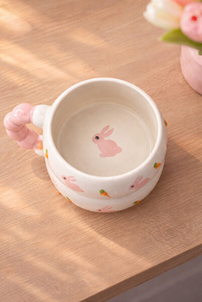 İZart كوب سيراميك مصنوع يدويًا بالكامل مع نقش على شكل أرنب من Boncuk Kulp DE ...
