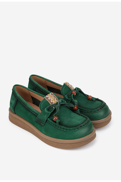 Dasha Pantofi dama NUR verzi din piele nabuc cu ornament