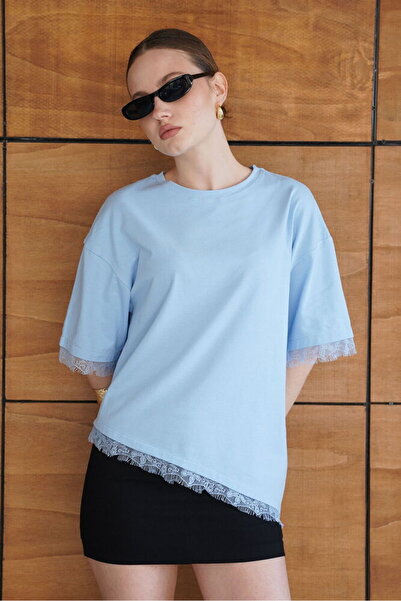 VERYMODA Lace Detailed T-Shirt - Blue |   D2956