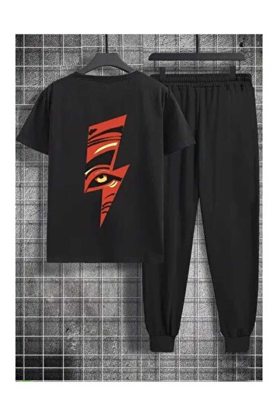 ibibik moda NEGRU cu imprimeu supradimensionat Set trening jos și sus