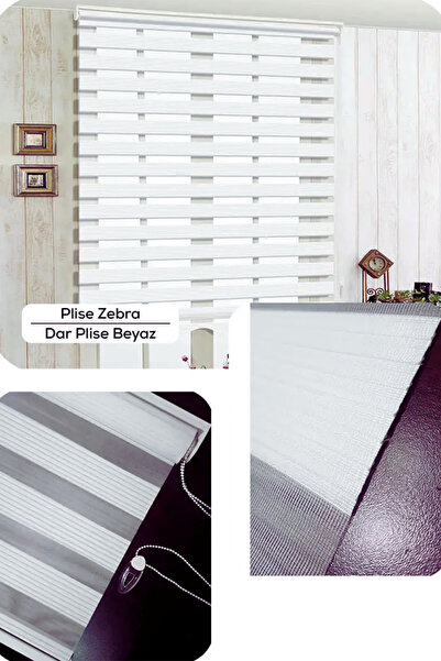 YS PERDE TASARIM Modern Dar Plise Beyaz Zebra Stor Perde , Alüminyum Kasalı Y...