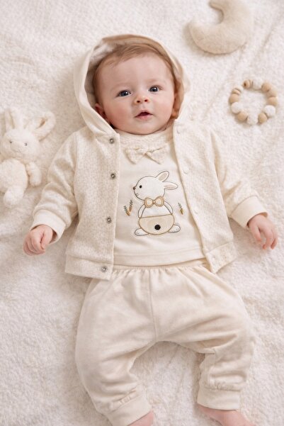 Pure Boutique Baby boy cream 3-piece set, hoodie, blouse and bunny pants