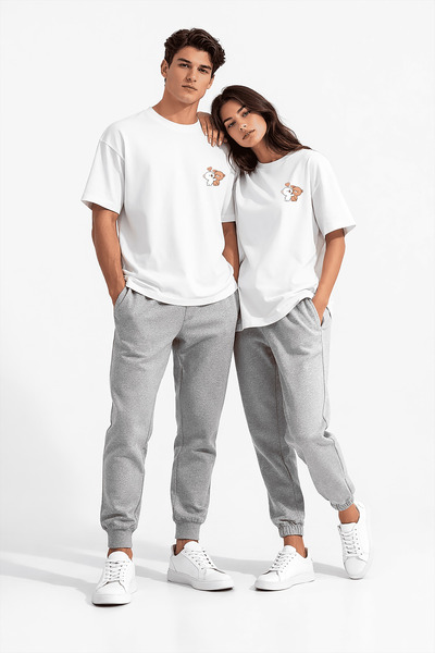 NEVERMIND Set de tricouri pentru cupluri, cu imprimeu perechi, supradimension...