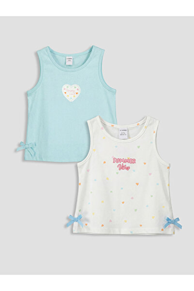 LC Waikiki Ecru Crew Neck Printed Girl's Undershirt 2-Piece