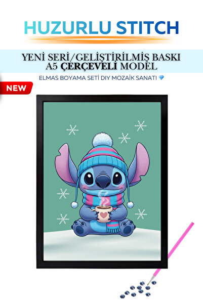 Brextco Store Kar Taneleri Altında Huzurlu Stitch Figür Elmas Boyama Seti|DIY...