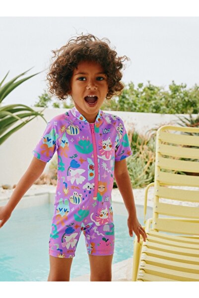 Next Baby Mor Renkli Karakter Desenli Güneşten Koruyucu UPF 50+ Mayo