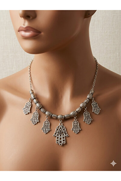 AURA CONCEPTS Vintage Etnik Figürlü Hamsa Şans Kolyesi - Otantik Tasarım-Bohe...