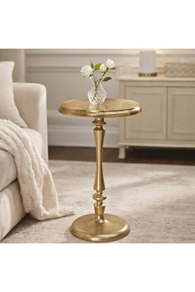Vi Markets An elegant round side table with a textured gold finish, designed ...