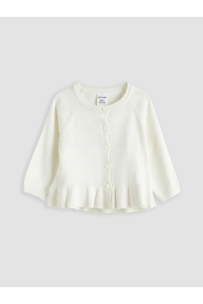 LC Waikiki Ecru Crew Neck Baby Girl Knitwear Cardigan