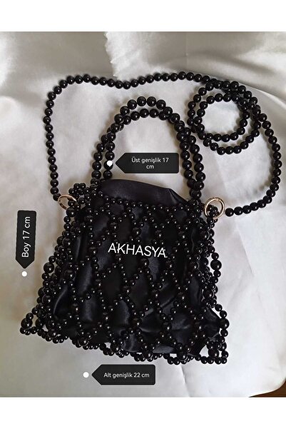 AKHASYA İNCİ BONCUKLU UZUN ASKILI ÇANTA
