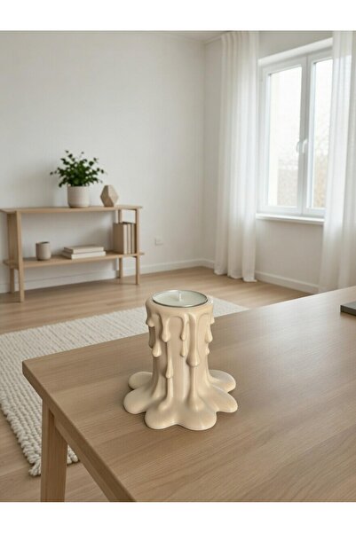 Handmade Modern Akışkan Formlu Dekoratif Mumluk - Minimalist Krem Estetik Ev ...