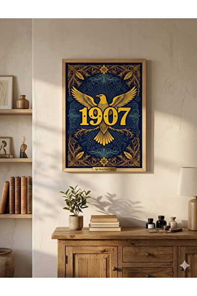 nuvim 1907 Sarı Lacivert Kartal Duvar Tablosu 3 mm Ahşap UV Baskı Çerçeve Gör...
