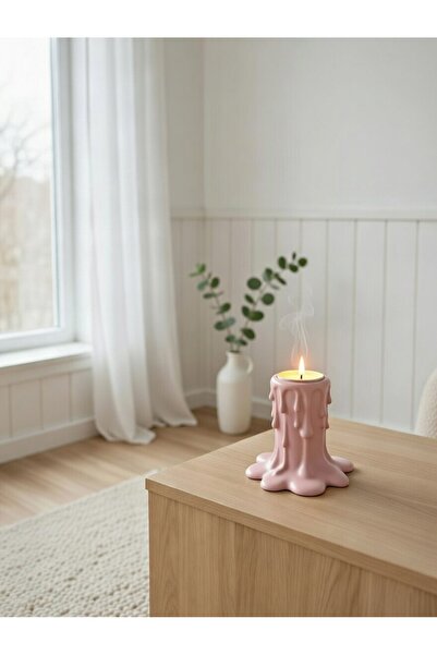Handmade Modern Akışkan Formlu Dekoratif Mumluk - Minimalist Pembe Estetik Ev...