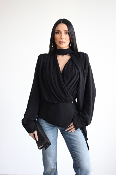 Narin Studios Μακρυμάνικη μπλούζα με φουλάρι και λεπτομέρεια ντραπέ