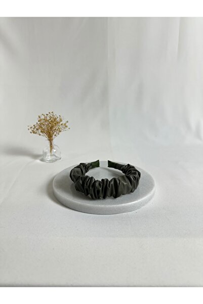 MegssStore Khaki Ruched Leather Crown Hair Band