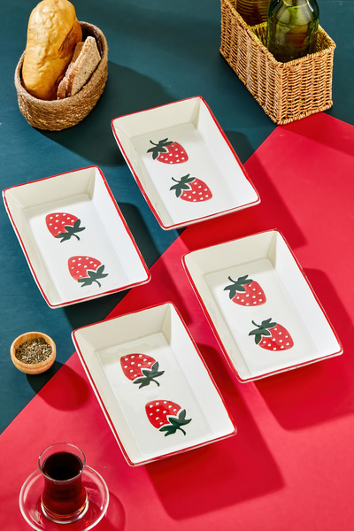 Akkoyunlu home Çilek Patterned Ceramic Breakfast Presentation Plate Set of 4 ...