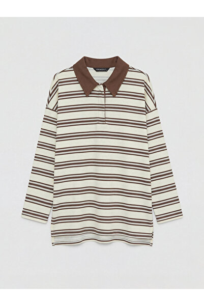 LC Waikiki Lcw Modest Blue Polo Neck Striped Women's Sweatshirt Tunic