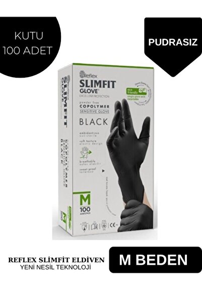 MOONFER Slimfit Tek Kullanımlık Pudrasız Siyah M Beden Eldiven 100’lü Muayene...